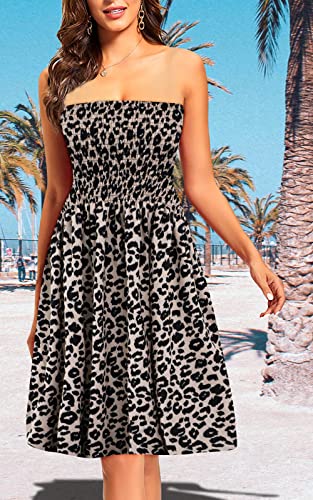 Image of Zyyfly Tube Top Dress Women Summer Beach Coverup Stretch Smocked Strapless Dress