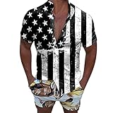 Men's American Flag Tops 3D Skull Print Shirt Regular Fit Short Sleeve Casual Full Button Down...