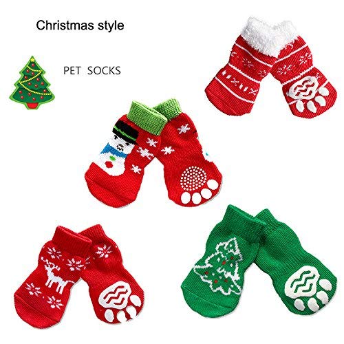 Bbeart Pet Christmas Sock,Small Dog Pattern Christmas Sock 4Pcs Anti-Slip Cotton Paw Protector Gifts For Puppy Yorkshire Pomeranian Dog (M, Christmas Tree) #TOP6