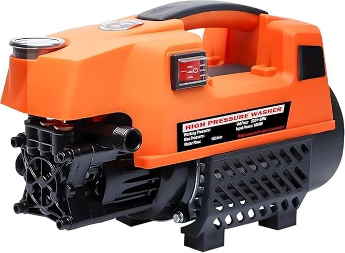 Image of Leafly Portable High Pressure Washer, Car Washer, 1800 Watts Motor, 120 Bars, 6.5L /Min Flow Rate, 8 Meters Outlet Hose for Car, Bike & Home Cleaning | Black and Orange (Pressure Pump)