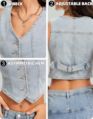 Womens Denim Vest Sleeveless V-Neck Button Down Blue Jean Vest Top For Women Country Concert Tops4