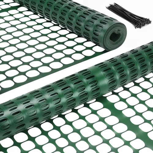 Ohuhu Plastic Garden Snow Fence, 4'x100'/15LBs Heavy Duty Reusable Netting Safety Fences Roll with Zip Ties, Durable Temporary Pool Fence Snow Fencing for Deer Rabbit Chicken Dog Poultry