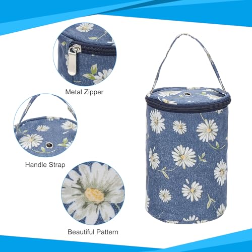 Image of PATIKIL Knitting Bag for Yarn Storage, Small Size Crochet Organizer Strap Case Holder with Pocket for Crocheting Supplies Needles Hooks, Dark Blue
