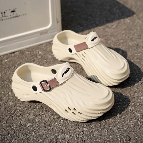 Fashion Sandals Adjustable Straps Textured Design, Lightweight EVA Sole, Slip-On Casual Shoes for Women & Men(White,8.5/9.5)2
