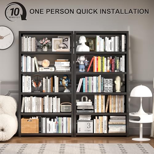 Image of VASAAOSD Metal Book Shelf, 69.3 inch Tall Black Bookshelves, 5 Tier Open Bookshelf, Toolless Assembly Black Shelves for Home Office, Living Room, Study