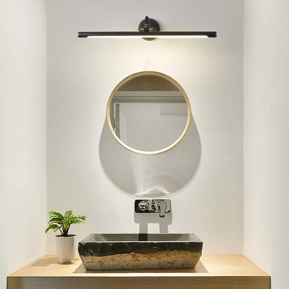 ACMHNC LED Bad Spiegelleuchte Vintage,H65 Messing Spiegellampe Badezimmer Retro Schminktisch Make Up Licht Antik Badlampe Wandleuchte,Schminklicht Für Spiegel Kosmetikspiegel,Schwarz,58CM/12W