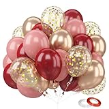 バルーン 風船 60個 レッド ピンク ゴールド 10インチ ゴム風船 豪華セット 誕生日 飾り付け ラテックス風船 紙吹雪風船 メタリック風船 バースデーパーティー 結婚式 記念日 イベント バルーンブーケ お祝い 飾り デコレーション 赤 金