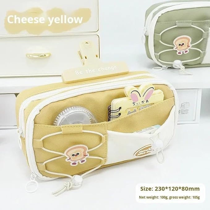Image of Invite Large Capacity Cute Aesthetic Pencil Case with Multi Compartments, Multi-Pocket Pastel Pen Pouch Organizer with Zipper, Kawaii School Supplies Bag for Girls, Teens & Students (Yellow Bread)