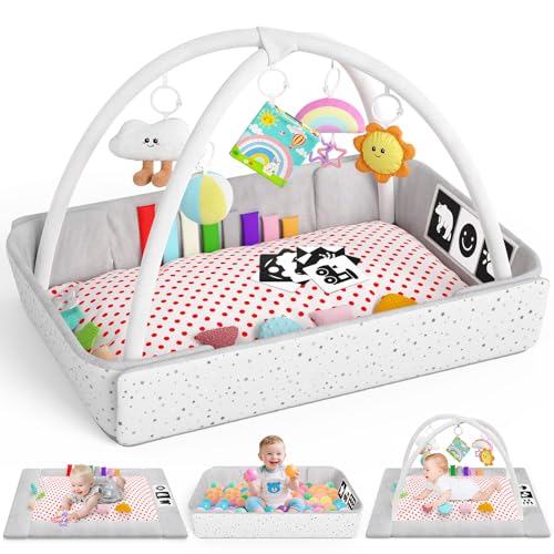 Image of Baby Play Gym Mat Tummy Time Mat Activity Center for Newborn Infant Gifts Babies Shower Gifts for Boy Girl Baby 0-3-6-9-12 Months Skill Development Newborn Infant Babies Essentials Gifts