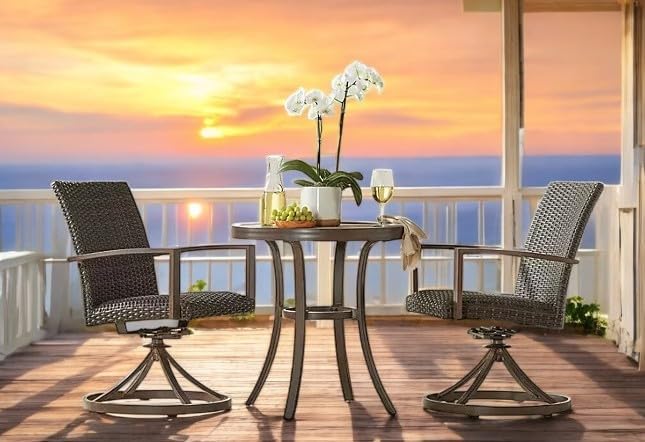 Members Mark Fremont 3-Piece Bistro Set, Wicker Swivel Chairs, Outdoor Patio Furniture