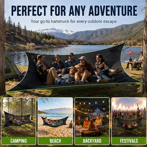 Hamac de camping 4 points portable multi-personnes de 3m avec sangles - 5