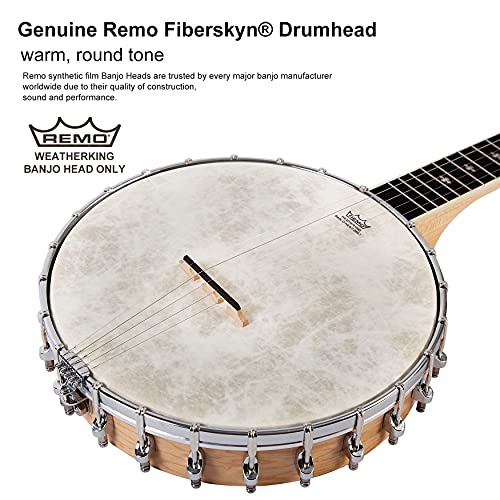 Mulucky 5 String Banjo - Full Size With 24 Brackets, Open Back, Maple Banjo With Remo Head, Geared 5Th Tuner, Gift Package With Beginner Kit - B1102 #TOP5