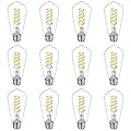 Dimmable LED Edison Bulbs,6W Equivalent to 60W Vintage Light Bulb, E26 5000K ST58/ST19 LED Bulbs, Antique Flexible Spiral LED Filament Light Bulbs, Clear Plastic Screw Lamp - 12Pack