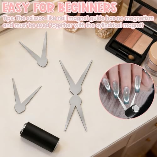 8-teiliges französisches Katzenaugen-Magnetset, 3-in-1-Nagelkunst-Magnetset mit Schere und Zylindermagneten zur Herstellung von Glasperlen, breiten und geschwungenen Katzenaugen-Gel-Nagellack