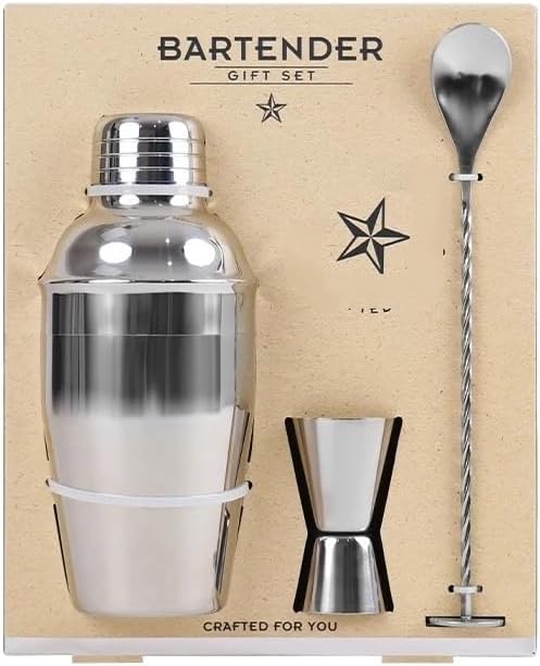 Compatible For Bartendar 3pc Stainless Steel Cocktail Shaker Jigger Spoon Bartending Kit