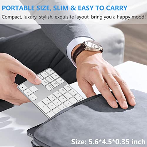 Lekvey Bluetooth Number Pad, Aluminum Rechargeable Wireless Numeric Keypad Slim 34-Keys External Numpad Keyboard Data Entry For Laptop, Macbook, Macbook Air/Pro, Imac, Windows, Surface Pro - Silver #TOP6