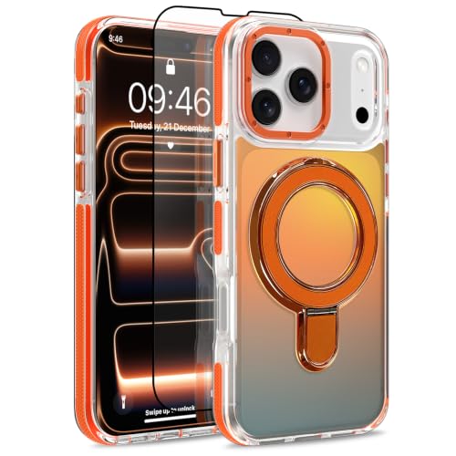 Image of Magnetic for iPhone 17 Pro Max Case with Stand [Compatible with Magsafe] [Fashion Fluorescent Design] [1 Screen Protector] Slim Translucent Matte Case for iPhone 17 Pro Max 6.9 inch 2025, Orange