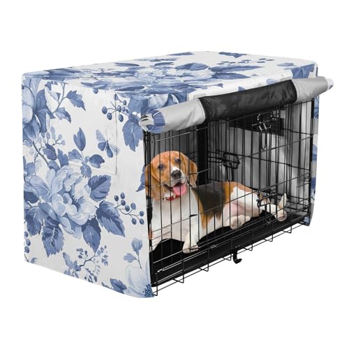 Housse de cage pour chien L résistante au vent motif floral bleu et blanc - 3