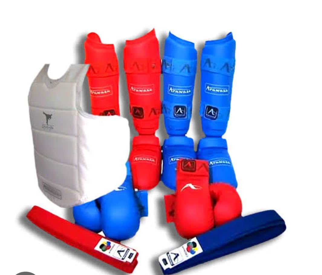 Sohan Sports - WKF Approved Martial Arts Karate Safety Kit Pack of Chest Guard, Shin Guard, Hand Gloves, Belts, (XL)