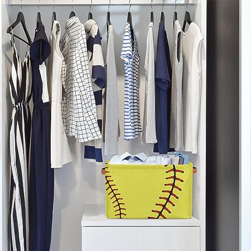 Image of AUUXVA Yellow Baseball Softball Storage Basket, Sports Theme Large Storage Bins Box with Handles, Easter Gift Baskets Ideal for Baby Kids, Room Nursery Decor, Organizing Clothes, Toys, Collapsible