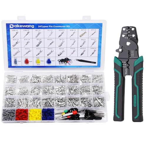 900Pcs 24Types of Pin Connector Kit and Terminal Pins with Crimping Tool