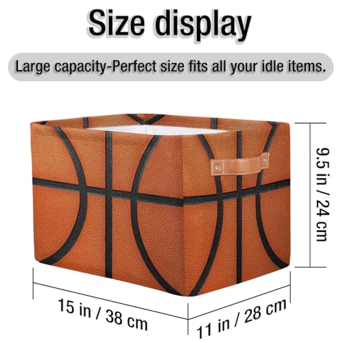 Image of Basketball Texture Storage Baskets for Organizing, Fabric Collapsible Storage Bins Box Sport Pattern Decorative Toy Organizer Baskets for Closet Shelves Gift Basket 1 Pc