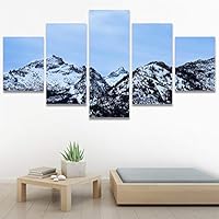 SIGNWIN 5 Panel Canvas Wall Art Snow Mountain for Home Decorations Ready to Hang - 60