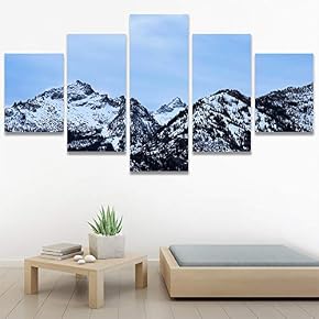 SIGNWIN 5 Panel Canvas Wall Art Snow Mountain...