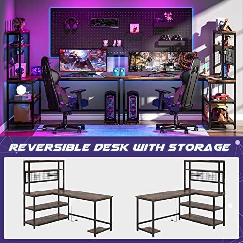 Tribesigns 55" L-Shape Computer Desk with Hutch and Wireless Charging, Office Desk Study Table Writing Desk Workstation with 5 Shelves and Movable CPU Stand for Home Office (Brown)
