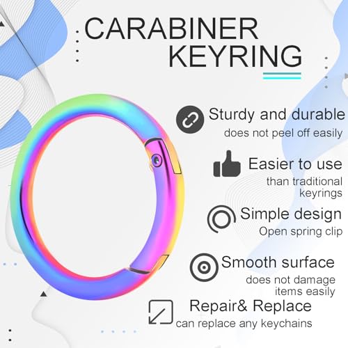 Image of CooBigo 10Pack 1-1 /4 Inch Large Round Rainbow Carabiner Clips, Metal Spring O Ring Keychain Rings for Purse Chain Ring Clip Dog Tags Clip Replacement Paracord Keychain Lanyard Leather DIY Crafts