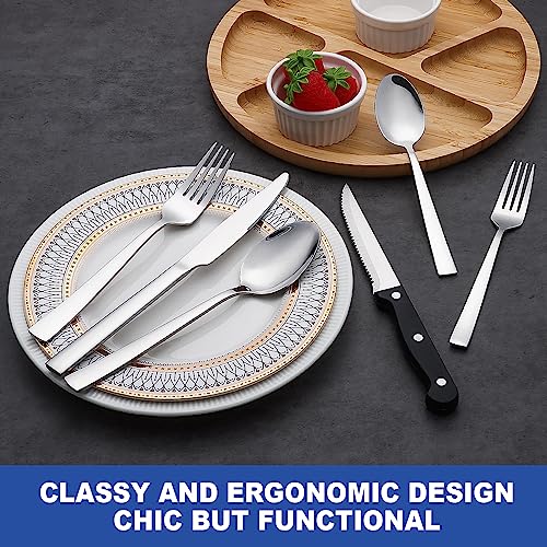 Foto von Besteck Set 36-teiliges für 6 Personen, Wildone Premium Edelstahl hochglanzpoliertes Besteck-Set, langlebiges für die Küche zu Hause, inklusive Gabel-Messer-Löffel-Set