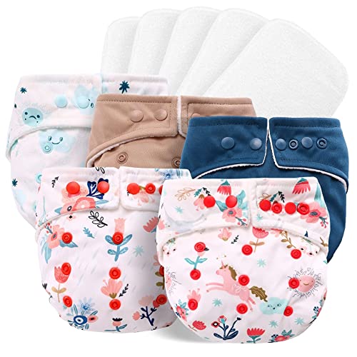 Image of Baby Cloth Diapers One Size Adjustable Washable Reusable Pocket Diapers for Baby Girls and Boys 5 Packs +5 Microfiber Inserts