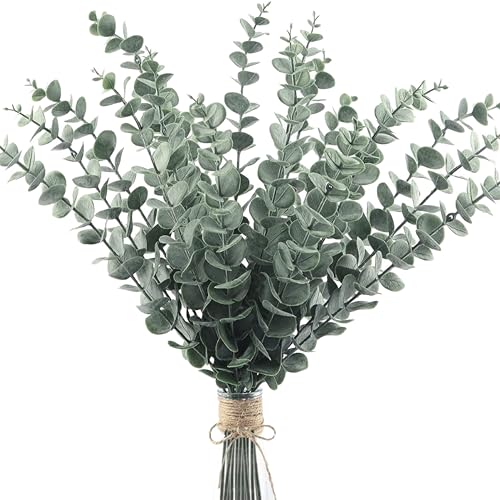 Image of Tdas 20 Pcs Artificial Plants Eucalyptus Stems for Home Decor Faux Leaves Plant Fake Flower Bouquet Centerpiece Greenery Branches Decoration Table Vase Wedding Christmas (Green)
