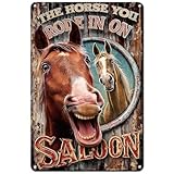 Plaque en tôle métallique : le signe en métal vif et cool chevaux souriants et mots intéressants se caractérise par un design unique audacieux et tendance qui se distingue de la foule de produits similaires C'est un achat que vous ne regretterez pas