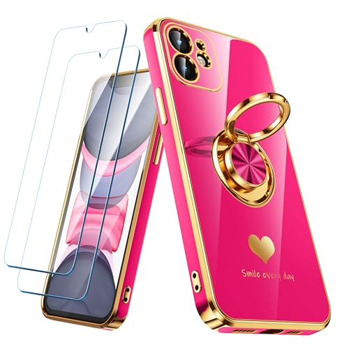 Coque iPhone 12 souple rose avec bague de support et lot de 2 films écran