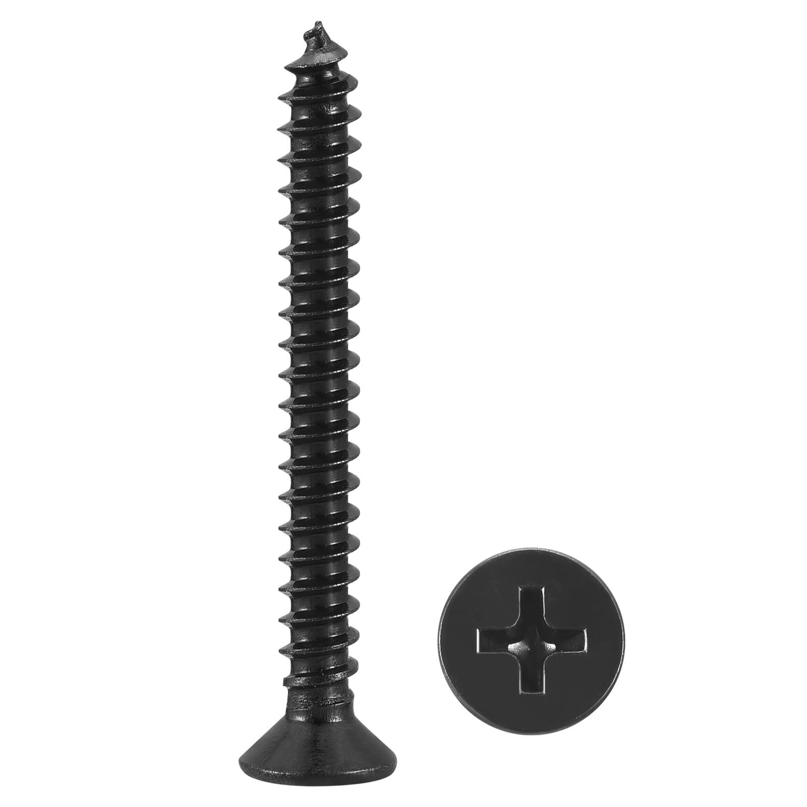 METALLIXITY Countersunk Phillips Wood Screw (#4x1") 100Pcs, 304 Stainless Steel Coarse Thread Phillips Drive Flat Head Wood Screws - for Furniture Installation Repair, Black