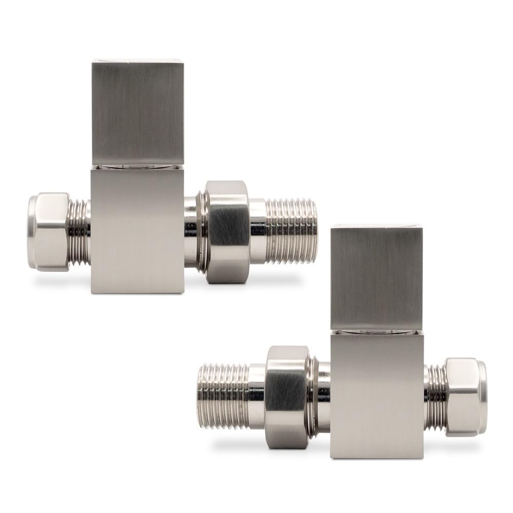 Valve Kings Brushed Nickel Straight Cubic Radiator Towel Rail Valves