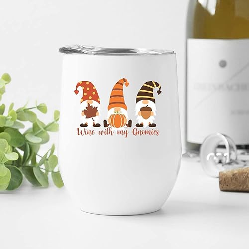 Vaso de vino con mis gnomos, diseño de gnomos de otoño, con diseño de calabaza, hojas de bellota, regalos de Acción de Gracias para mamá, hermana,
