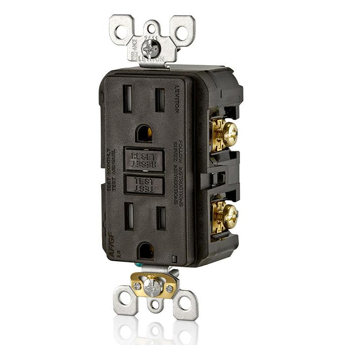 Image of Leviton Dual-Function AFCI /GFCI Outlet, 15 Amp, Self Test, Tamper-Resistant with LED Indicator Light, Protection from Both Electrical Shock and Electrical Fires in One Device, AGTR1, Brown