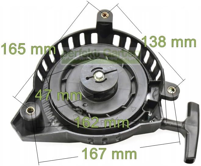 Rear view of the perfektGarten Recoil Starter with key dimensions
