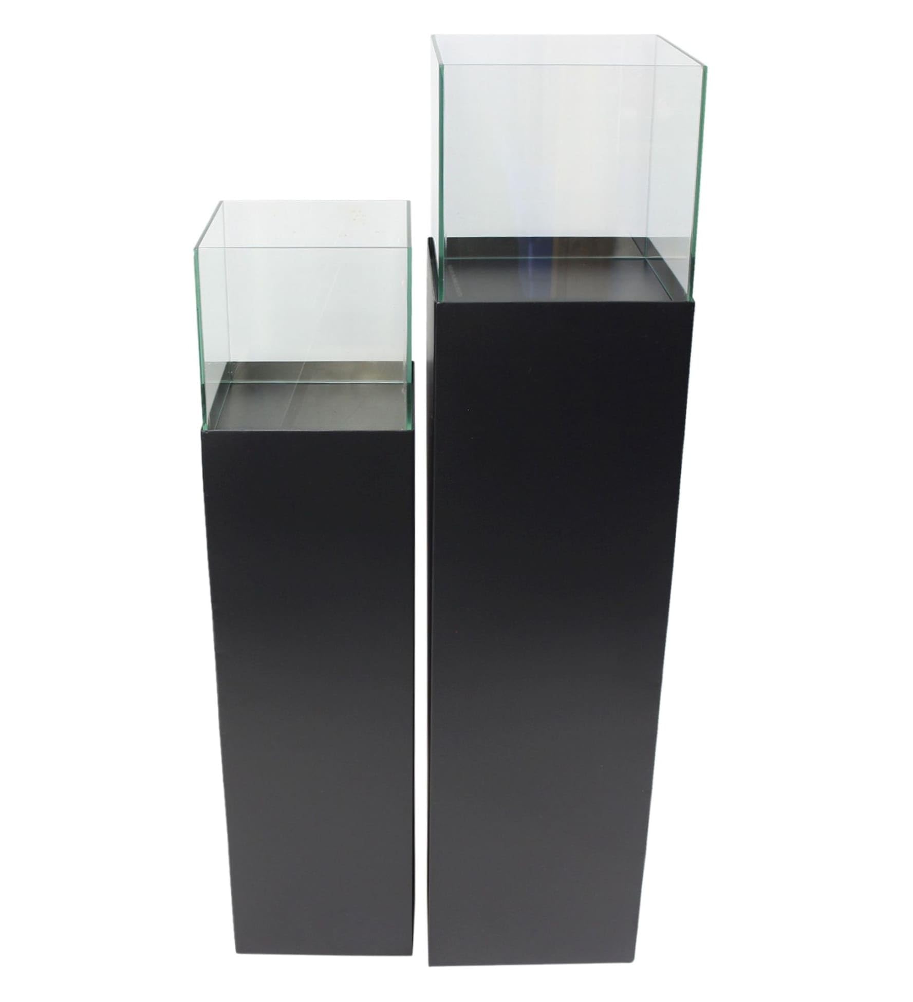 2X Windlichtsäule Black aus Metall, schwarz, Kerzenständer, Dekosäule | Kerzenhalter 75 + 90 cm hoch für Wohnzimmer, Boden-Laterne mit Kerzenglas