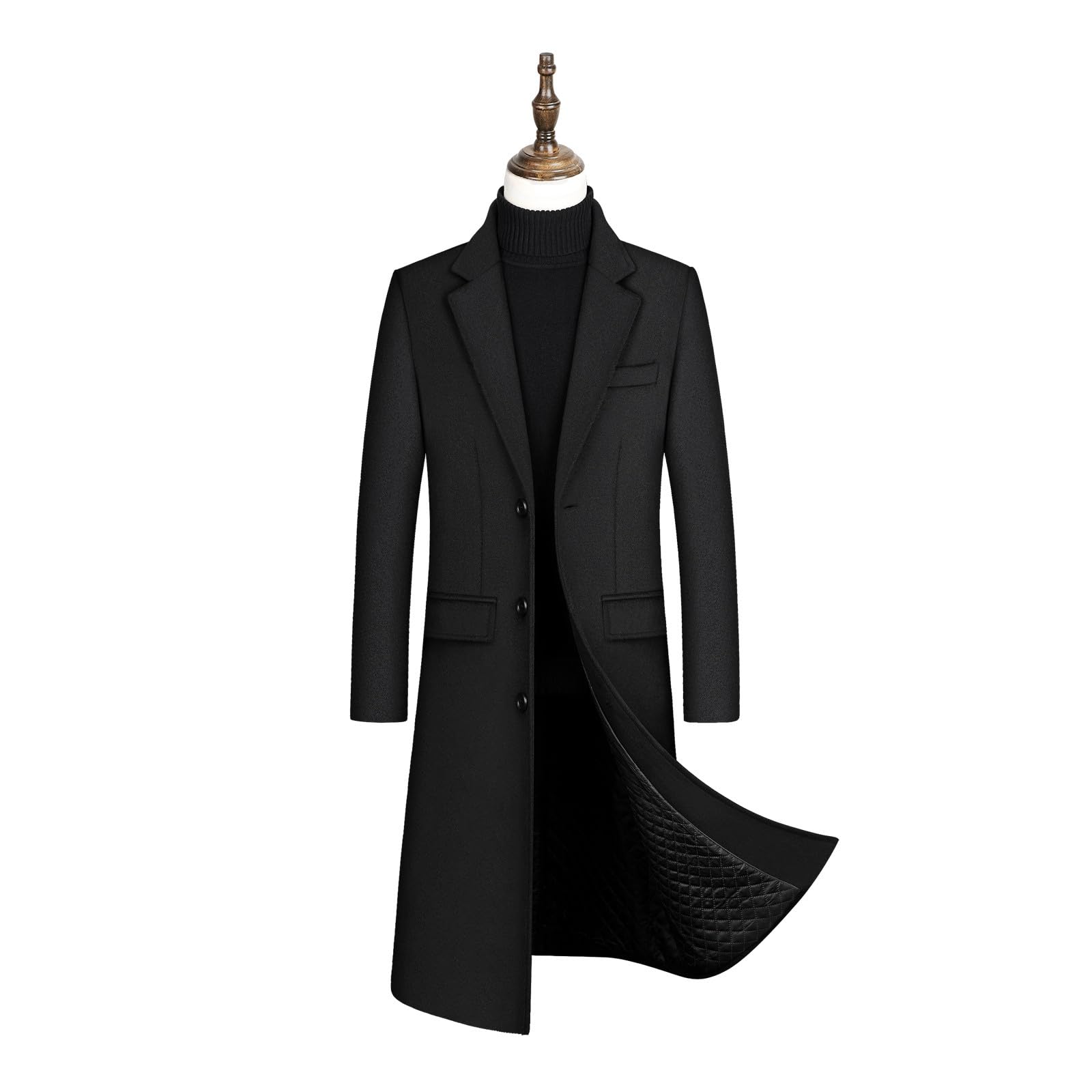 Abrigo hombre invierno, Sobretodo Mezcla de Lana Botón de Manga Larga Elegant Gabardina de Color sólido Abrigo largo Moda Slim fit Cortavientos caliente Chaquetas parka Blazer Outwear traje 2024