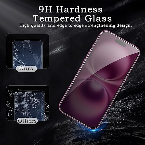 Image of [ 2+2 Pack Privacy Screen Protecor for iPhone 16 Plus Anti-Spy Shatterproof Tempered Glass with Camera Lens Tempered Glass 9H Hardness Bubble Free Anti-Glare Case Friendly