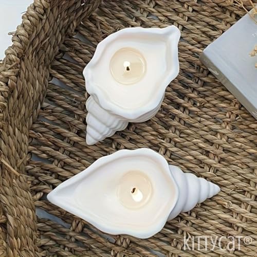 Image of Kitty Cat Aesthetic Soy Wax Scented Candles | Reusable Concrete Sea Shell Jars | Vanilla Aroma | 12+ Hours Burn Time | Perfect Home Decor for Bedroom, Office & Hostel (Beach Shell Candle)