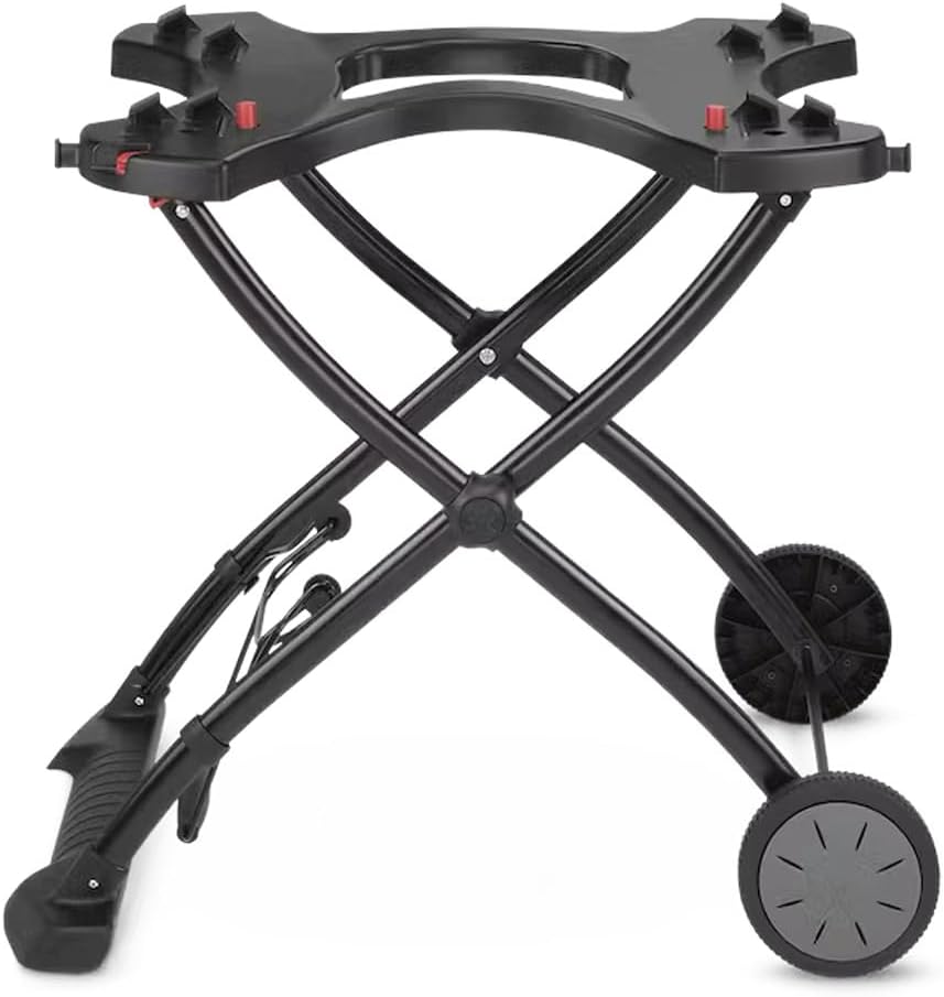 Weber Portable Cart/For Q Series Gas Barbecues, Foldable Design with Wheels, Built-In Wire Transport Handle, 16.5 x 75.5 x 71.5 cm (Collapsed), 63.5 x 53.5 x 71.5 cm (Raised)