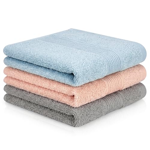 Image of 100% Cotton Washcloths 13x13 Inch 3-Pack 3 Colors