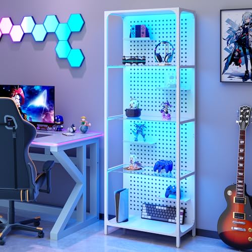 kepptory Display Case with LED Lights, Display Cabinet with Glass Storage Shelves, 4-Tier Display Shelf with 4-Layer Small Display Shelves for Collectibles, Curio Cabinet, White (65 Inch) by kepptory - Used condition - US$81.24