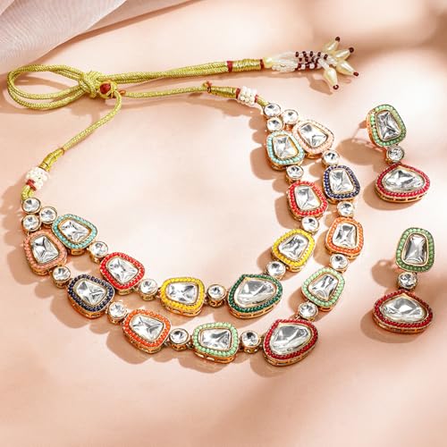 Image of Rubans Kundan Necklace Set Traditional Jewellery Gift for Women & Girls
