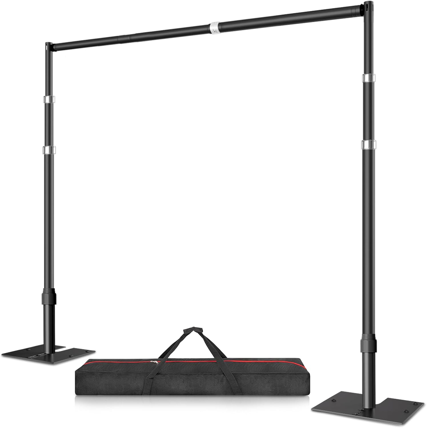 8.5x10 Pipe and Drape Stand Kit, Heavy Duty Backdrop Stand Adjustable, Sturdy Back Drop Decoration Frame with Flat Base for Parties, Flower Wall, Wedding, Event,Trade Shows,Photo Shoot-Black Black 8.5ftx10ft