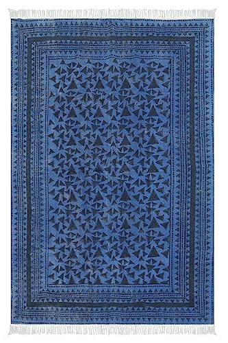 Tapis imprimé à la main en coton de qualité supérieure, design géométrique - 2